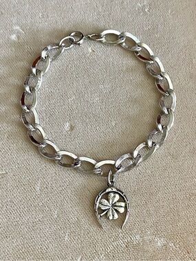 Vintage Beau Sterling Silver Charm Bracelet Horseshoe Charm 925
